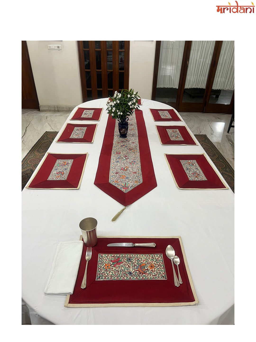 Hand-Painted Madhubani Table Mat Set-  Center Adorned with Motifs